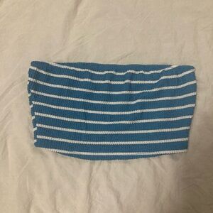 Blue and White beach vibe Striped Bandeau Top